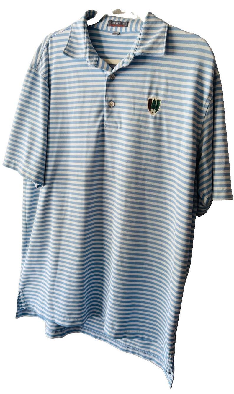 Peter Millar Pine Valley Golf Club Crest Polo Mens L Summer Comfort Blue Stripe